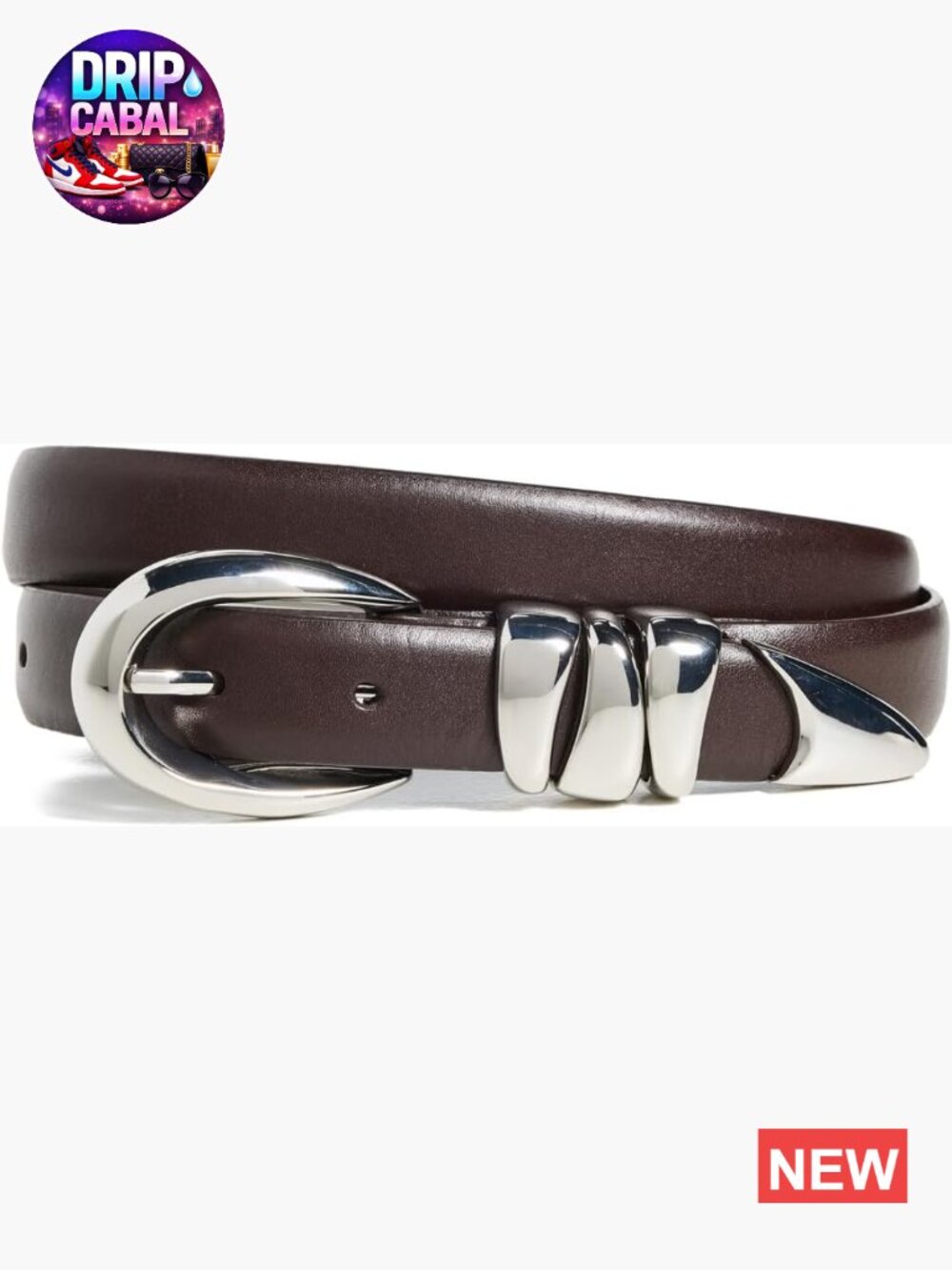 Chunky Metal Leather Belt with Silver-Tone Hardware